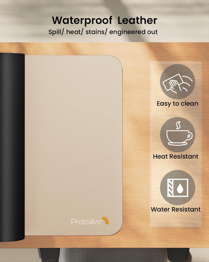 ProtoArc Leather Desk Mat, Large Mouse Pad- 31.5×15.8 inch, Non-Slip PU Leather Desk Pad Protector, Premium Desktop Mat for Computer, Keyboard and Mouse, Milk Tea