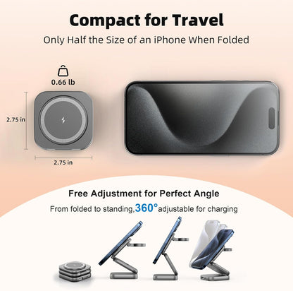 5-in-1 Wireless Charger for MagSafe, AC ISLAND Portable Travel Charging Station, 15W Max Fast Foldable Magnetic Stand, Evolved for iPhone 17/16/15/14/13 Series, Apple Watch, AirPods (with 35W Adapter)