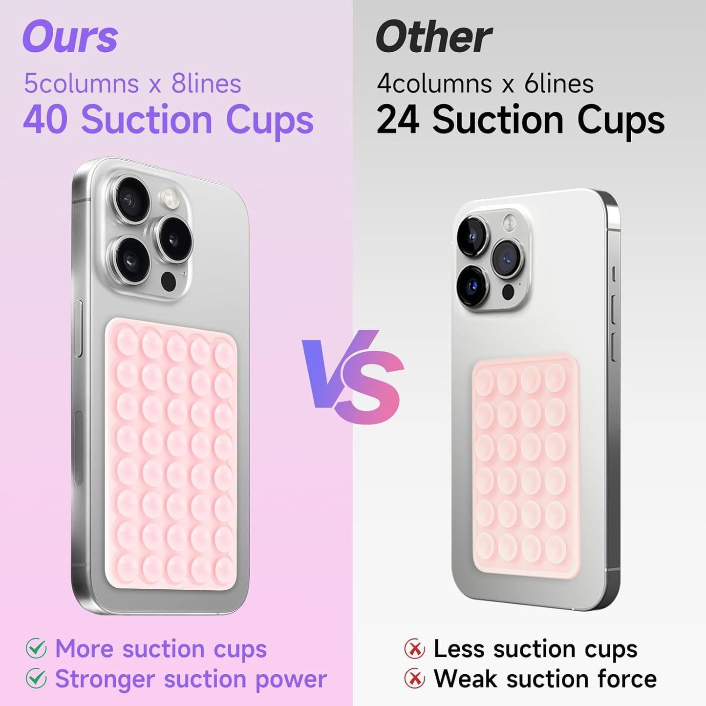 Silicone Suction Phone Case Mount, Non Slip Suction Cup Phone Mount, Phone Accessories Holder for Selfies and Videos, Silicon Adhesive Phone Stand Sticky for Cell Phone Light Pink