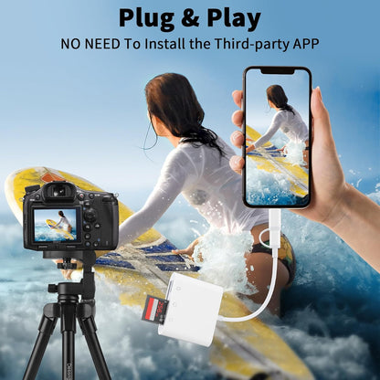 Lightning and USB C SD Card Reader for iPhone iPad Mac Android Phone Laptop, 3 in 2 Memory Card Reader Supports Compact Flash SD Micro SD CF Card, Digital Camera Adapter Plug and Play