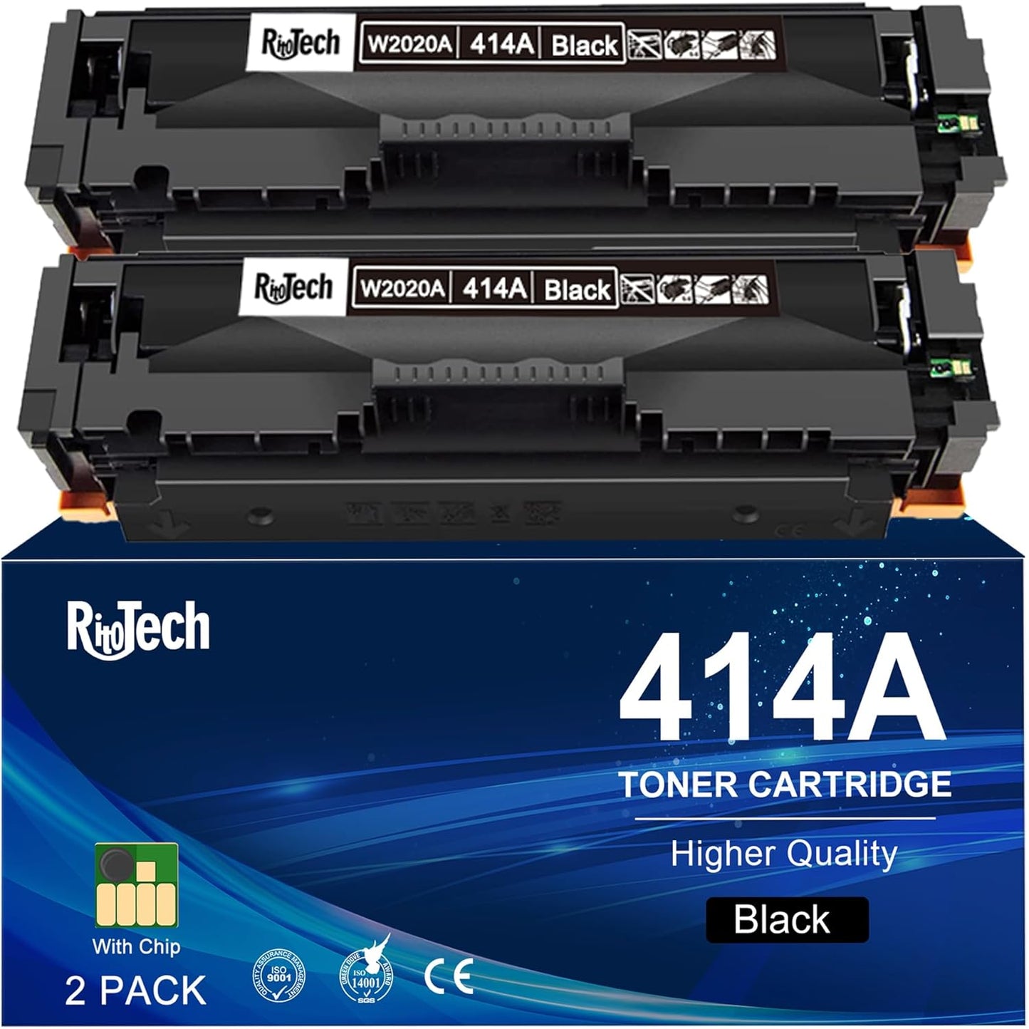414A 414X Black Toner Cartridge - with Chip Replacement for HP 414A 414X W2020A,for HP Color Laserjet Pro MFP M479fdw M479fdn M479fdw M454dw M454dn Printer Ink, 2 Pack No Fading,No Streak