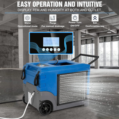 Mounto MOUNTO 268Pints LGR Commercial Compact Dehumidifier with Pump and Drain Hose, LGR Portable Dehumidifier with wheels for Home, Basements, Garages, and Job Sites (Blue)