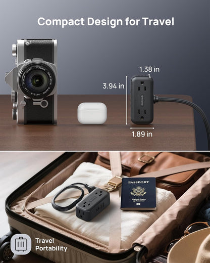 TROND 360° Rotating Flat Plug Power Strip, 10FT Extension Cord with 4 USB Ports, 4 Wide Spaced AC Outlets, Wall Mount, 900J Surge Protector for Office Travel Dorm Room Essentials, Black