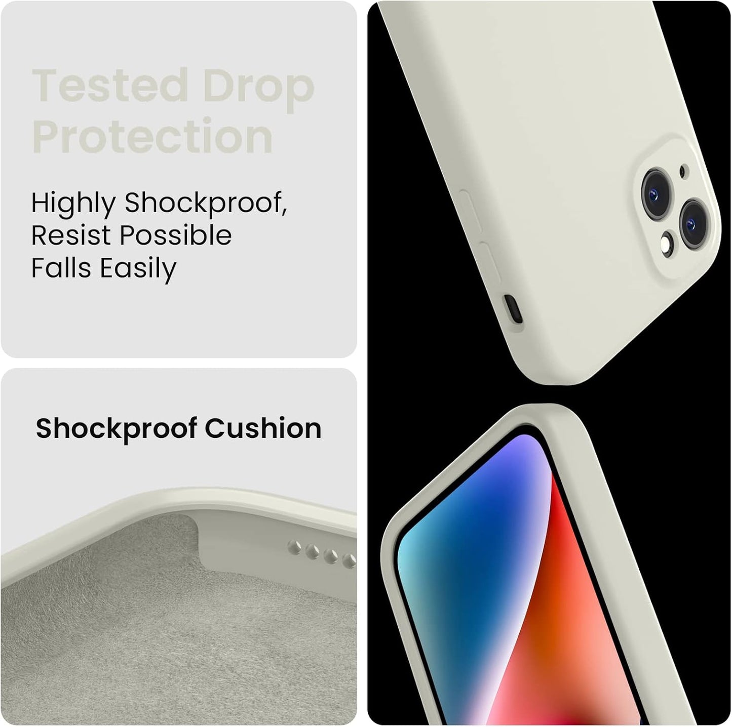 FireNova Designed for iPhone 13 Case, Silicone Upgraded [Camera Protection] Phone Case with [2 Screen Protectors], Soft Anti-Scratch Microfiber Lining Inside, 6.1 inch, Stone