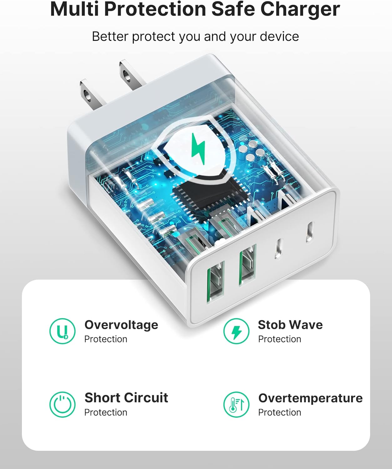 [2-Pack] USB C Wall Charger, 40W Fast USB C Charger Block, 4-Port PD Power Adapter + QC Wall Plug Multiport Type C Charging Block Cube Compatible with iPhone 16 15 14 13 12 11 Pro Max XR XS 8, Samsung