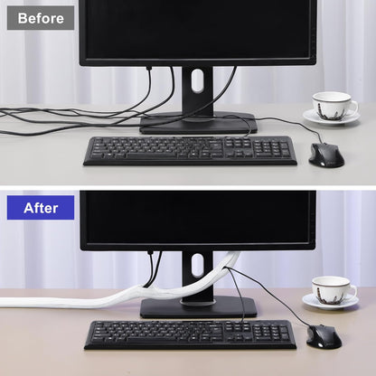 Cable Management Sleeves 1.2in - 2 Pack 4.1ft Split Braided Sleeve White, Hard PE Protectors From Pets, Wire Organizers, Flexible Wrap for Computer Cord Management