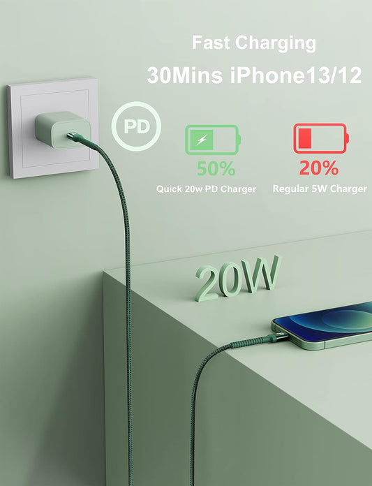 USB C to Lightning Cable 6FT 2Pack USB-C Fast Charger Cable Mfi Certified Type C to Lightning Cord USBC for iPhone 13 12 11 Pro Max Mini X XS XR 8 Plus 10 SE iPad 8th (Green)