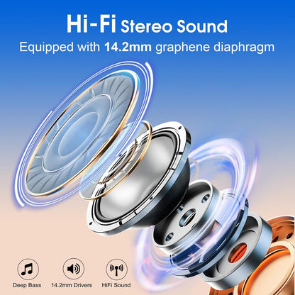 Wireless Earbuds 75hrs Bluetooth 5.4 Headphone Sport, 2025 Bluetooth Earbuds Stereo Deep Bass Over Ear Bud with Earhooks, ENC Noise Cancelling Mic, IPX7 Waterproof Earphone, Camel