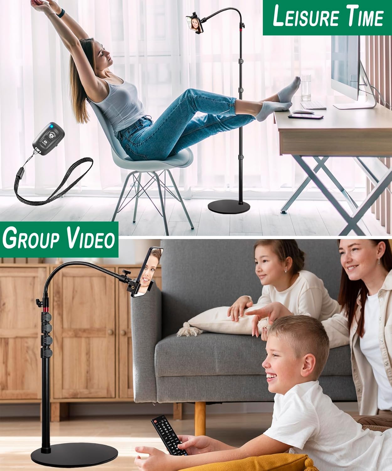 Swivel Cell Phone Mount - Height Adjustable Stand with Heavy Stable Base - Compatible with iPhone 16, 16 Pro Max, 15, 14, 13, 12