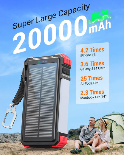 BLAVOR 45W Solar Charger Power Bank - 74000mwh Wireless Portable Charger Built-in Cables, PD QC Fast Charging Battery Pack with USB C for Cell Phones, Dual Flashlight & Carabiner for Camping, Hiking