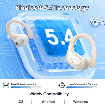 Wireless Earbuds 75hrs Bluetooth 5.4 Headphone Sport, 2025 Bluetooth Earbuds Stereo Deep Bass Over Ear Bud with Earhooks, ENC Noise Cancelling Mic, IPX7 Waterproof Earphone, Camel