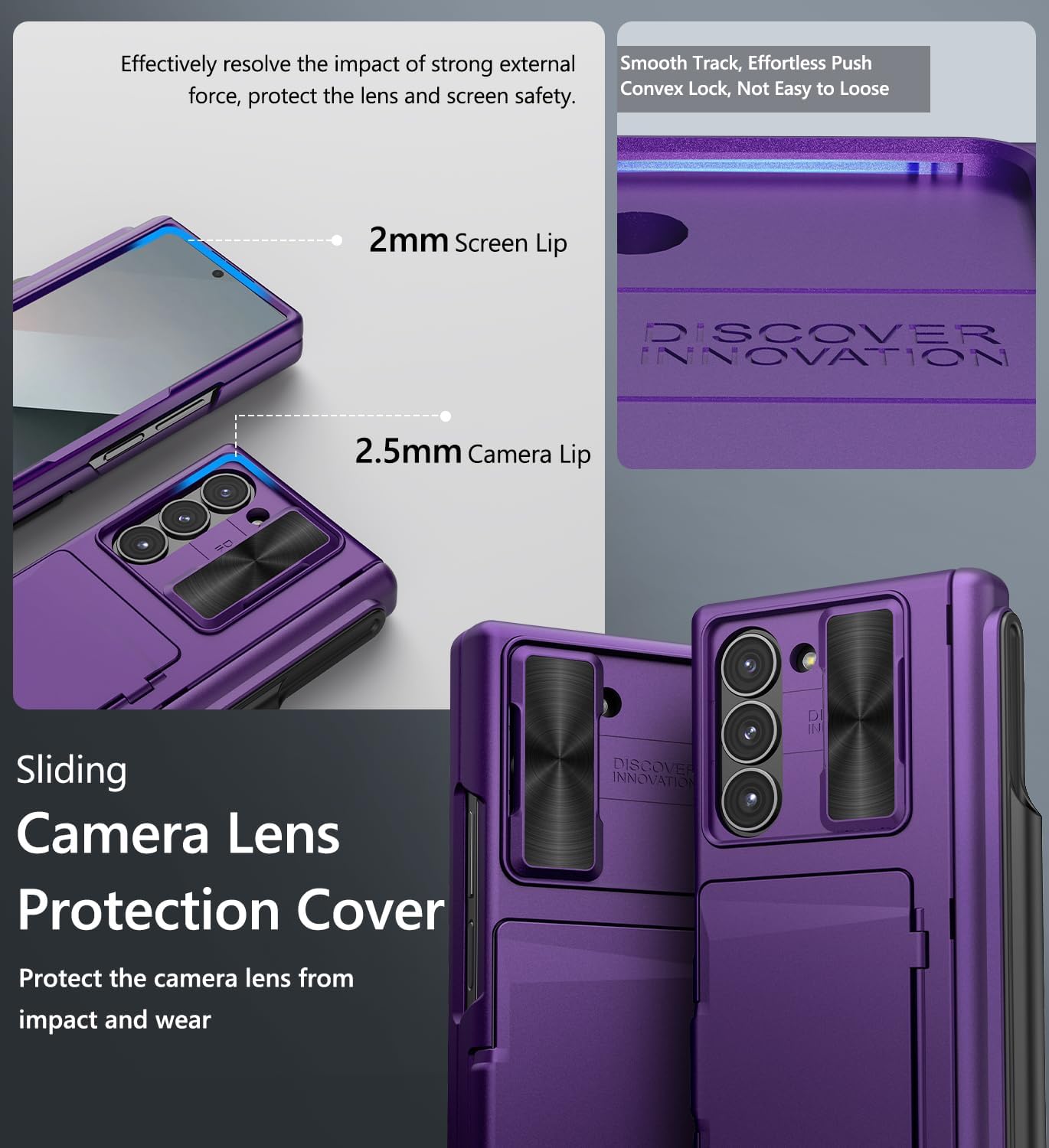 Vihibii for Samsung Galaxy Z Fold 6 Case with S Pen Holder & Card Holder & Slide Camera Cover & Screen Protector & Hinge Protection, Heavy Duty Rugged Wallet Case for Galaxy Z Fold 6, Dark Purple
