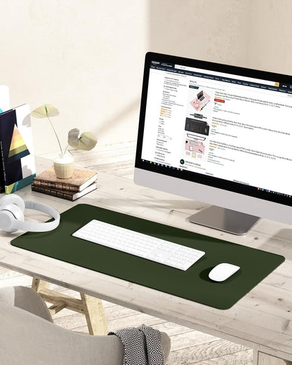 YSAGi Non-Slip Leather Desk Pad, Waterproof Laptop Computer Desk Keyboard Mat, Table Protector Blotter Mat, Large Mouse Pad for Office/Work/Home/Decor(Olive Green, 31.5" x 15.7")