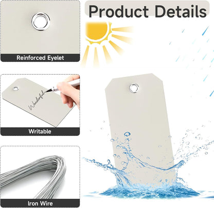 100 Pieces Plastic Shipping Tags with Wires Blank Labeling Tags Waterproof Hang Tags with Reinforcement Hole Durable Wire Tags Labels Stacking Tags for Equipment Parts (Grey, 4 3/4" x 2 3/8")