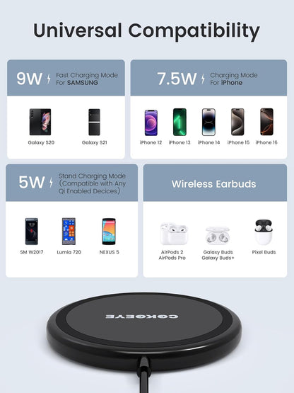 Wireless Charger, 15W Max Fast Wireless Charging Pad 2-Pack Compatible with iPhone16/16Plus/16Pro /16ProMax/iPhone15/15Pro/15Plus/14/13/12/Samsung S24 /S24Ultra/S23Ultra/S22/S21,AirPods Pro 2