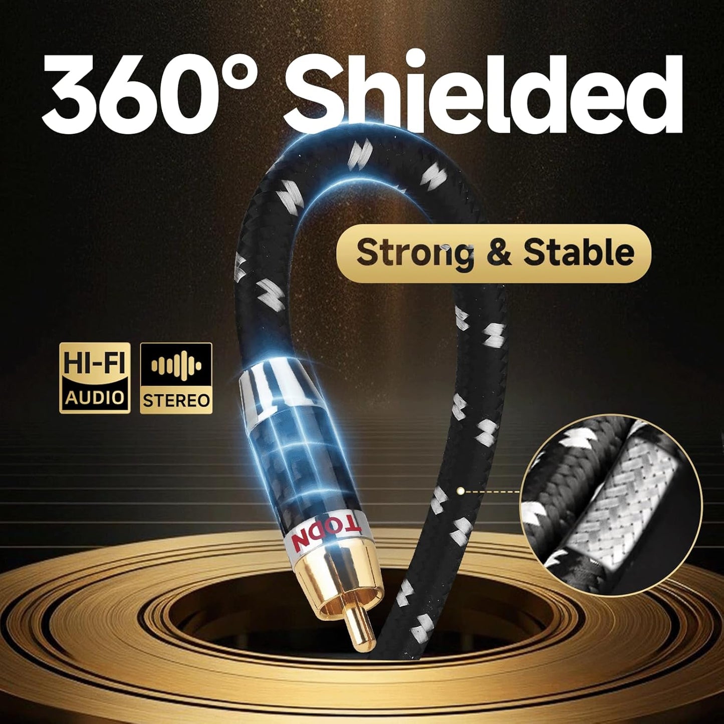 TODN HiFi RCA to RCA Audio Cables Audiophile with OFC Core for Subwoofer, Phono, Amplifiers, Speakers(6.5ft/2m, 1 Pair)