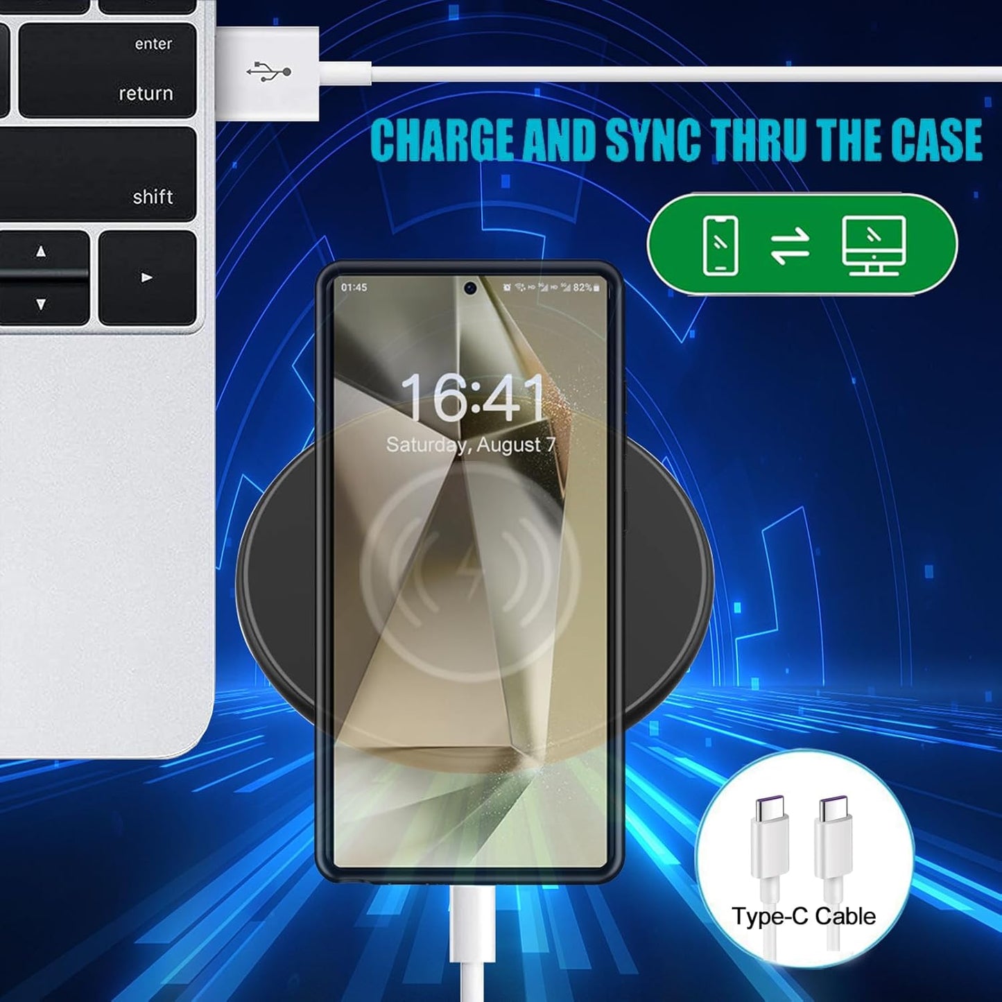 Battery Case for Galaxy S24 Ultra,Upgraded 12000mAh Rechargeable Portable Extended Battery Pack Supported Qi Wireless Charging Case Compatible with Galaxy S24 Ultra(6.8 inches) Charging Case-Black