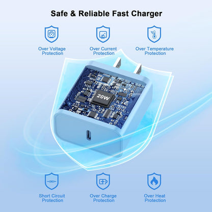 Matsusho iPhone 16 15 Charger Fast Charging 10 FT, 2 Pack 20W USB C Wall Charger with 10FT Type C to C Fast Charging Cable for iPhone 16/16 Plus/16 Pro/16 Pro Max/15/15 Pro/15 Pro Max/15 Plus, Blue