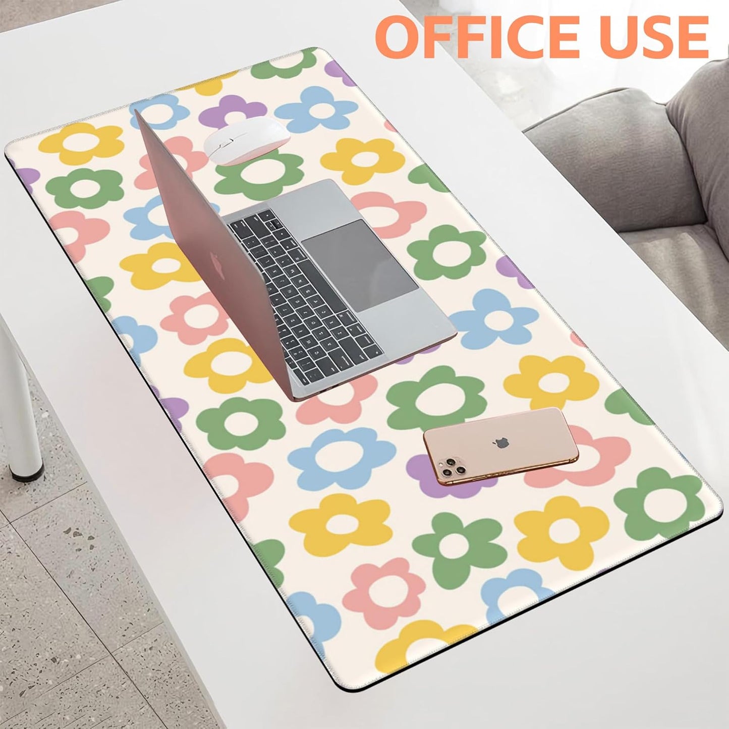 Mouse Pad Large Vintage Groovy Flowers Non-Slip Gaming Desk Mat with Stitched Edge Laptop Keyboard Desk Pad for Work Home Gaming (35.4 x 15.7 Inches)
