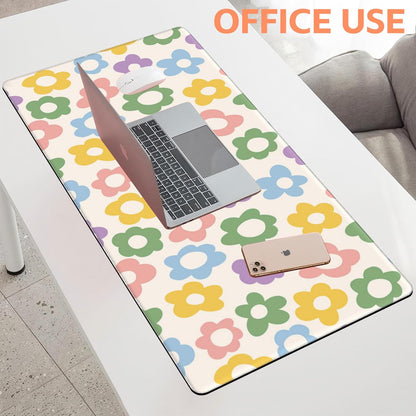 Mouse Pad Large Vintage Groovy Flowers Non-Slip Gaming Desk Mat with Stitched Edge Laptop Keyboard Desk Pad for Work Home Gaming (35.4 x 15.7 Inches)