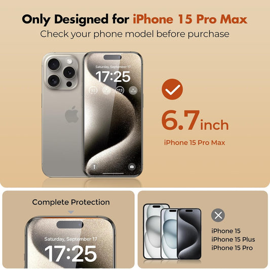 UNBREAKcable Screen Protector for iPhone 15 Pro Max,Double Shatterproof Tempered Glass [Easy Installation Frame][Lasting Protection][9H Hardness][99.99% HD Clear][Case Friendly] for iPhone 6.7"-2 Pack