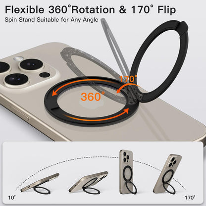 COOLQO 2Pcs 360 Spin Cell Grip Ring Phone Stand [Upgrade Gear Hinge Stress Relief] Magnetic Holders for Your car Accessories Desk Mount Compatible with iPhone All Smartphone, Glitter Black