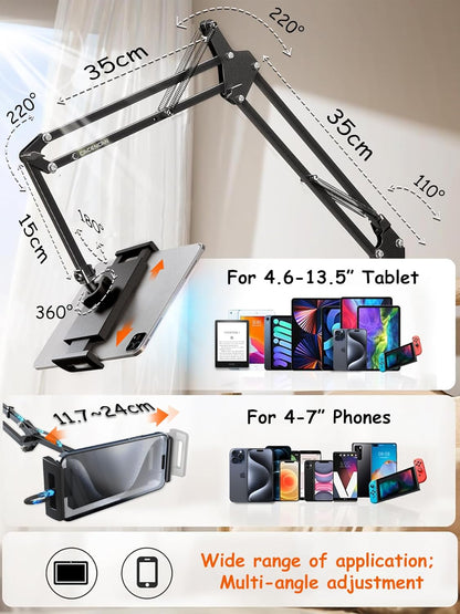 Foldable Tablet Stand, Tablet Mount Adjustable for Bed,Universal Flexible Holder with 360 Degree Rotation for iPad/iPhone/iPad Pro/N-Switch,or Other 4.5~13.5 Inches Devices (Black)
