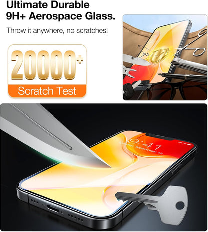TORRAS 12FT Military-Grade Shatterproof for iPhone 16e/14/13 Pro/13 Screen Protector [9H+ Durable＆ One-Pull Installation] Tempered Glass Screen Protector 16e/14/13 Pro/13 6.1″ 2 Pack
