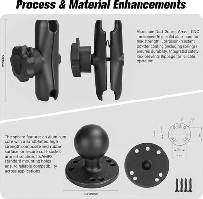Aluminum Heavy-Duty Truck Tablet Mount for Truck, Drill Base Tablet Holder for 7.5''-10.2'' Tablets & iPad,(Dashboard/Boat/Commercial Use) with Quick-Release Lock.