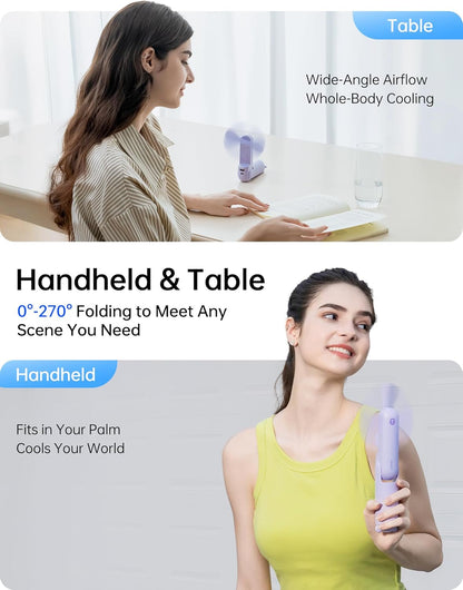 JISULIFE Handheld Fan with 4500 mAh Powerbank Max 37 Hours Runtime, Pocket Portable Battery Operated or USB Powered Folding Personal Fan, 3 Speeds, Gifts for Women Men Kids Gift for Festival-Purple