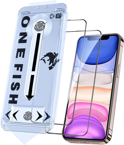 OneFish Tempered Glass Screen Protector for iphone 11/Xr, 9H Hardness Glass Scratch Resistant,HD Clarity Tempered Glass Film with Installation Frame,Shatterproof Bubble Free, Easy Installation,2Pack.