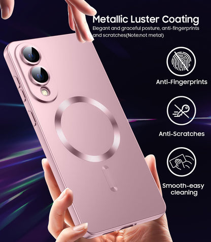 Magnetic for Samsung Galaxy S25 Edge Case [Compatible with MagSafe][Built-in Camera Lens Protector] Slim Soft Silicone Bumper Shockproof Metallic Luster Phone Case (Rose Gold)