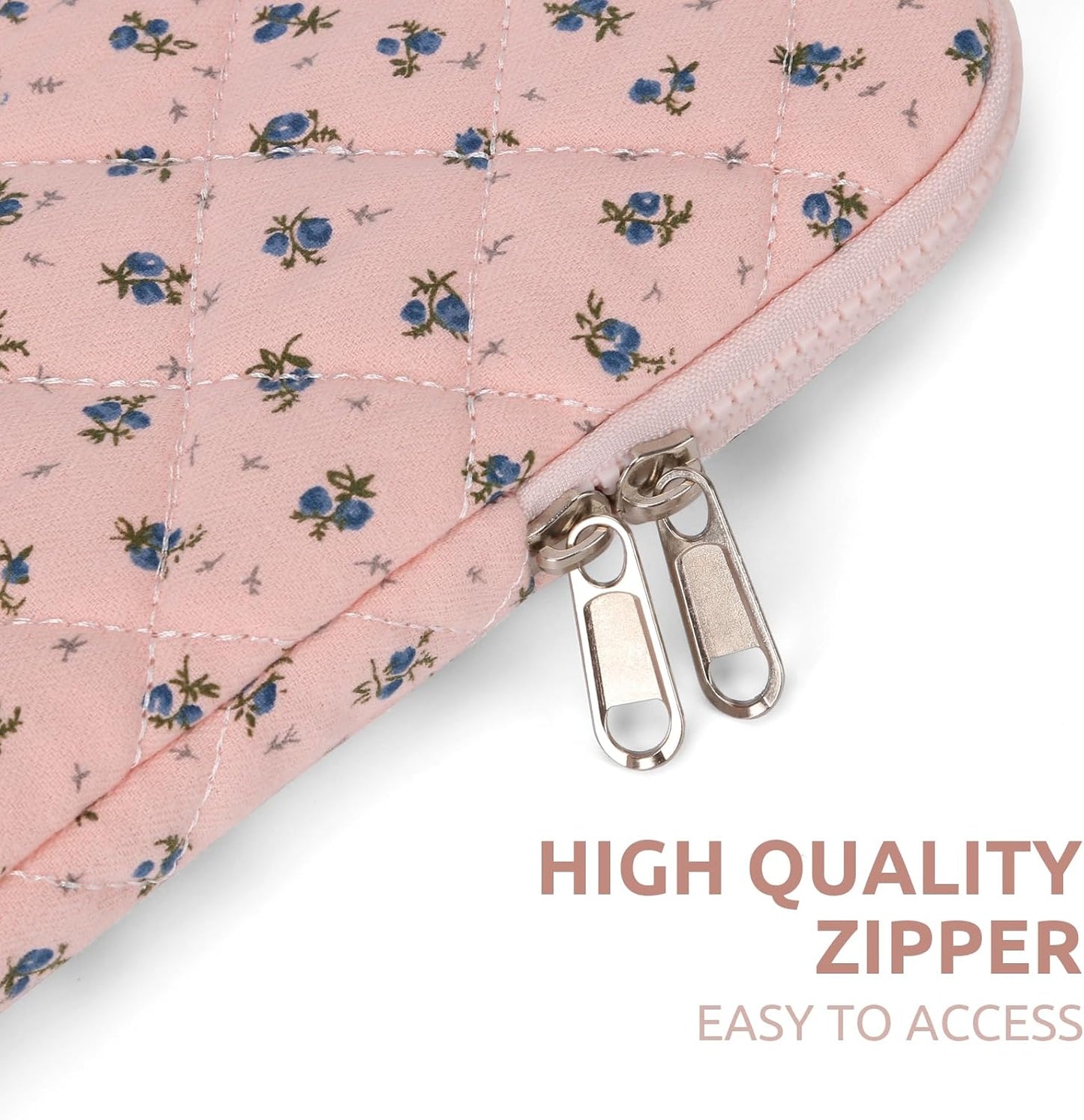 Puffy Laptop Sleeve 13-15.6 Inch Cute Quilted Laptop Protective Case Padded Floral Computer Sleeve for MacBook (A-Dark Pink, 15 Inch)