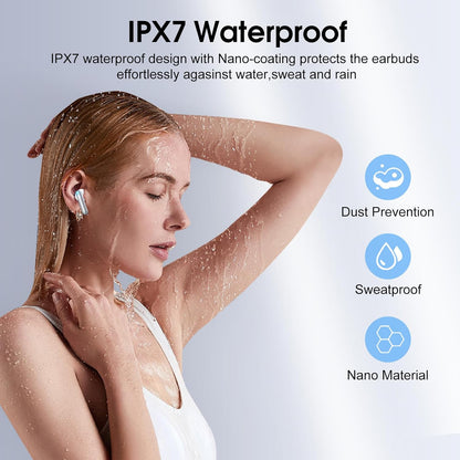 Wireless Earbuds, Bluetooth 5.4 Headphones with 3D Bass Stereo, 40H Ultralight in-Ear Buds, Bluetooth Earbuds with 4 ENC Noise Cancelling Mic, USB-C, IP7 Waterproof Earphones for Android iOS, Sillver