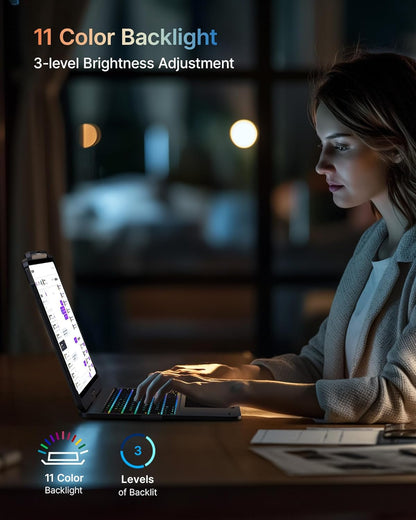 typecase Touch Case with Keyboard for iPad Pro 13-inch(M4, 2024), iPad Air 13-inch(M3, 2025/M2, 2024) & iPad Pro 12.9(6th/5th/4th/3rd Gen), Trackpad, 360° Rotatable, 11-Colors Backlit, Space Black