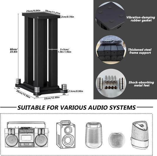 A Pair of Speaker Stands, Bookshelf Speaker Stand Steel Frame Support for Speakers up to 40 kg, Vibration-Absorbing MDF Design, Universal Speaker Stand Improves Sound Quality (50cm/19.6in)