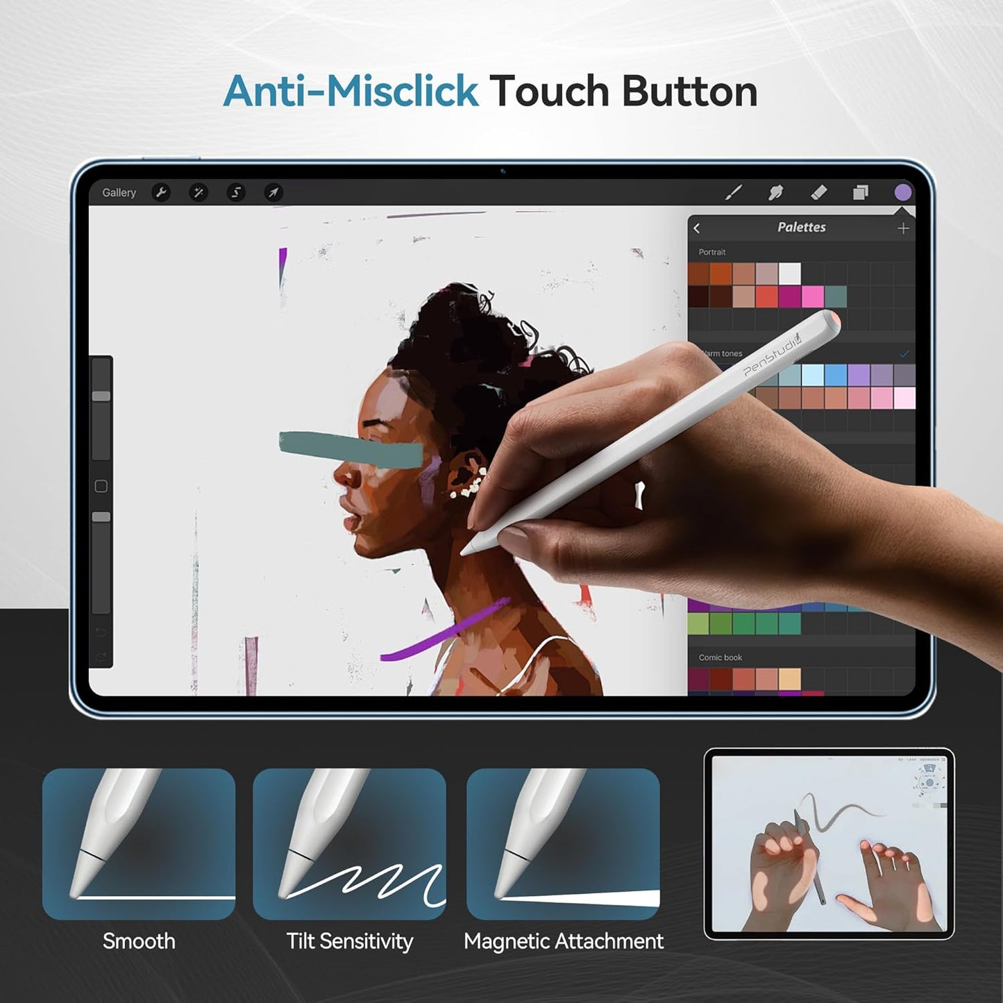 PS1-Pro2 Stylus Pen for Apple iPad 2018-2025｜Anti-Misclick Custom Shortcuts Pixel-Perfect with Metal Chrome Tip｜Pencil for iPad 11th & 10th Generation, Pro 11"/12.9"/M4, Air 3/4/5/M2/M3, mini 5/6th