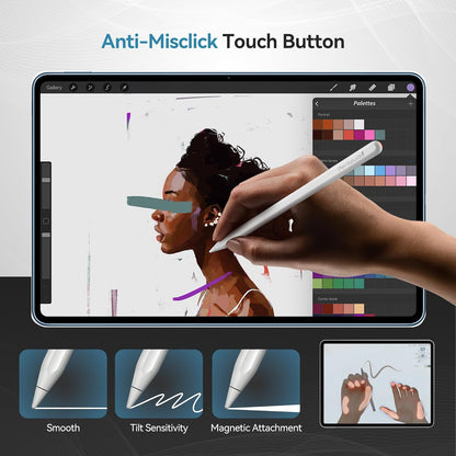 PS1-Pro2 Stylus Pen for Apple iPad 2018-2025｜Anti-Misclick Custom Shortcuts Pixel-Perfect with Metal Chrome Tip｜Pencil for iPad 11th & 10th Generation, Pro 11"/12.9"/M4, Air 3/4/5/M2/M3, mini 5/6th