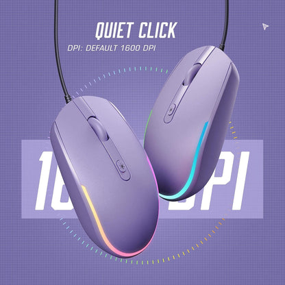 Seenda Wired Mouse - USB Computer Mouse with RGB Backlit Optical LED, Attached USB Cord for Laptops, Notebooks, Chromebook - Purple