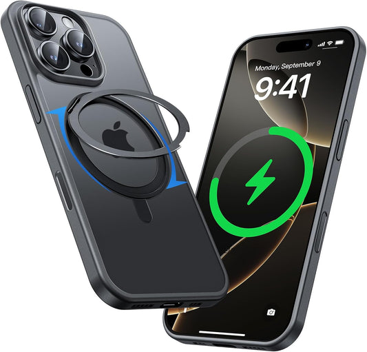 MAGIC JOHN 360° Rotatable Magnetic Invisible Stand for iPhone 16 Pro Case [Camera Control Button] [Compatible with MagSafe] 16FT Shockproof for iPhone 16 Pro Case with Kickstand, Black