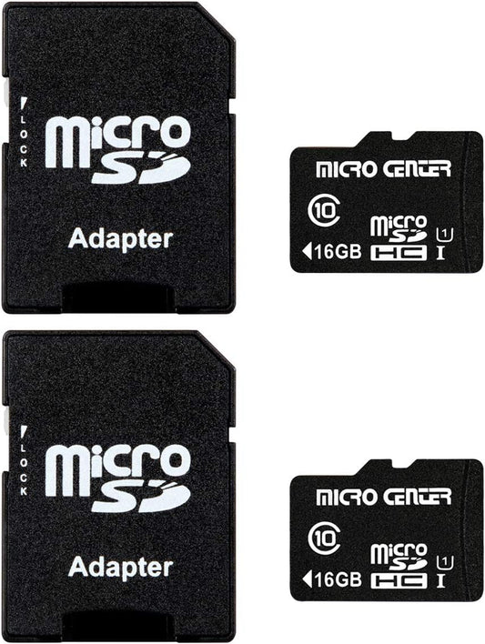 INLAND Micro Center 16GB Class 10 Micro SDHC Flash Memory Card with Adapter for Mobile Device Storage Phone, Tablet, Drone & Full HD Video Recording - 80MB/s UHS-I, C10, U1 (2 Pack)