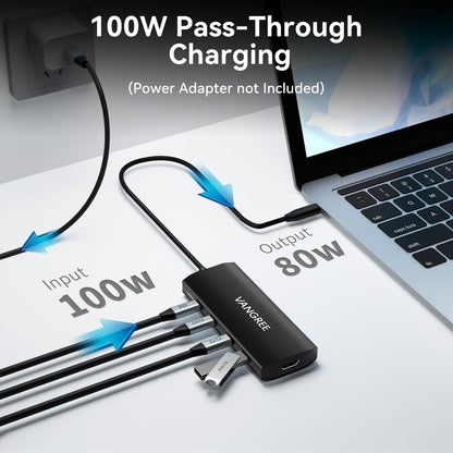 USB C Hub 8 in 1 Multiport Adapter, 3 USB 3.2 Gen 2 Ports with 10Gbps, 3 USB-A 3.0 5Gbps, 4K@60Hz HDMI, 100W PD, USBC Splitter for MacBook Pro, iPad Pro, Mac mini and More(Not Support USB-C Monitor)