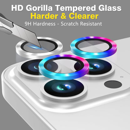 AGVEE 3+3 Camera Lens Protector for iPhone 15 Pro 6.1" / 15 Pro Max 6.7", Brushed Metal Ring 9H Tempered HD Glass Camera Protector Cover Film, Silver