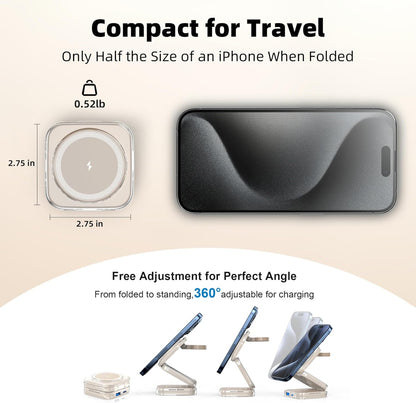 5-in-1 Wireless Charger for MagSafe, AC ISLAND Portable Travel Charging Station, 15W Max Fast Foldable Magnetic Stand, Evolved for iPhone 17/16/15/14/13 Series, Apple Watch, AirPods (with 35W Adapter)