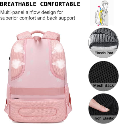 Laptop Backpack,Business Travel Anti Theft Slim Durable Laptops Backpack with USB Charging Port,Water Resistant College Computer Bag for Women & Men Fits 15.6 Inch Laptop and Notebook-Light Pink