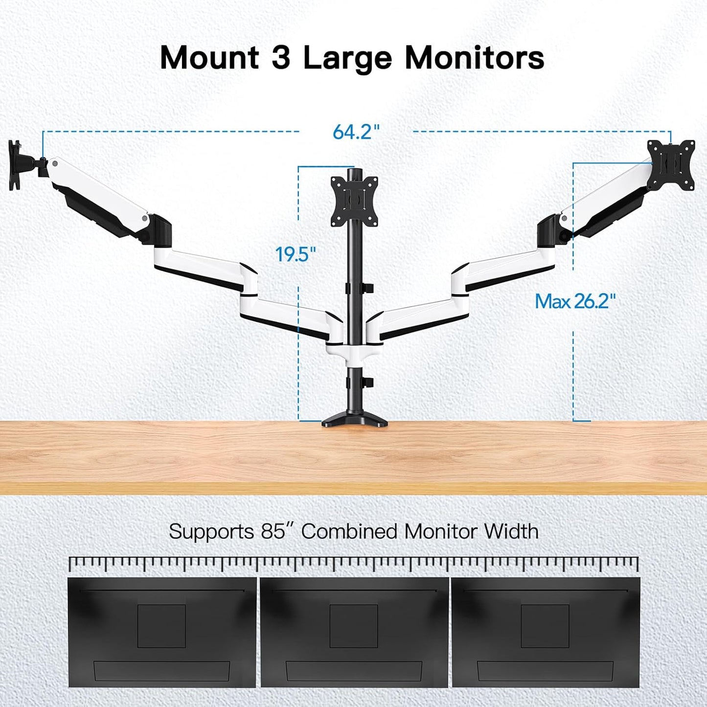 HUANUO Triple Monitor Stand - Full Motion Articulating Monitor Mount Fit Three 17 to 32 inch LCD Computer Screens with Clamp, Grommet Kit