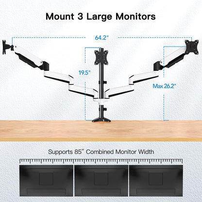 HUANUO Triple Monitor Stand - Full Motion Articulating Monitor Mount Fit Three 17 to 32 inch LCD Computer Screens with Clamp, Grommet Kit