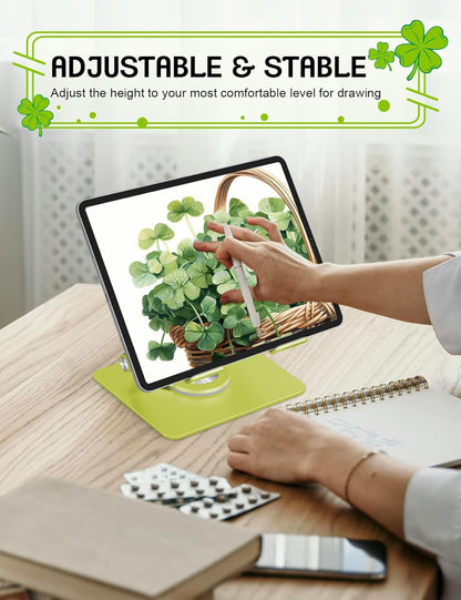 Tablet Stand for iPad,360° Rotating Desktop Holder - Aluminum Adjustable & Foldable Desk Holder for iPad Pro 12.9/11,Air 10.9,Samsung Tab S9,Portable Home/Office,Gift for Adults,Teens (Green)