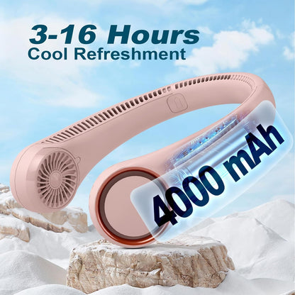 CIVPOWER Neck Fan: Portable Personal Neck Cooling Rechargeable Bladeless Fan - Hands Free 3 Speed 4000 mAh Battery USB Operated Wearable Headphone Design - for Men Women Outdoor Indoor (Pink)