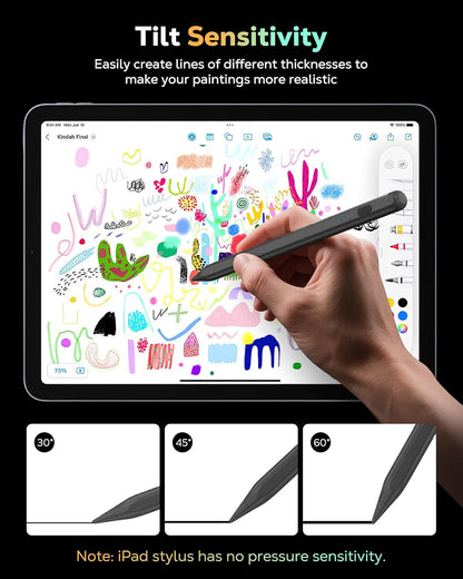 MoKo Pencil for iPad (A16) 11th 10th Gen, Stylus Pen for 2018-2025 Apple iPad 11/10/9/8/7/6/A16, Mini 7/6/5, Air M3/M2 11"/13"/5/4/3, Pro M4 13"/12.9"/11" Tilt Sensitivity, USB-C Fast Charging, Gray